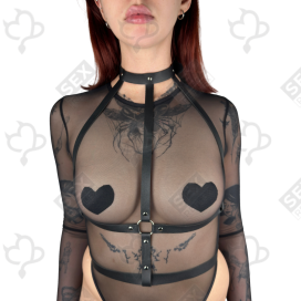 БДСМ портупея на груди з чокером Black Collar