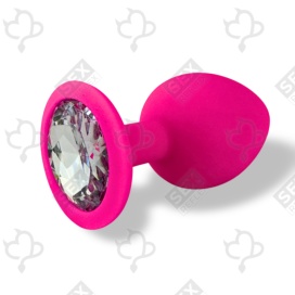 Анальна пробка з вибірним кристалом L рожевий силікон Horny Jewel